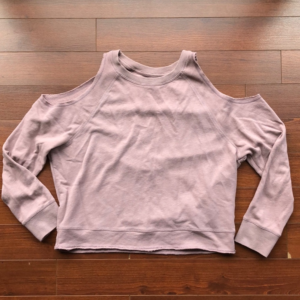 Lightweight cut out shoulder pull over hoodie